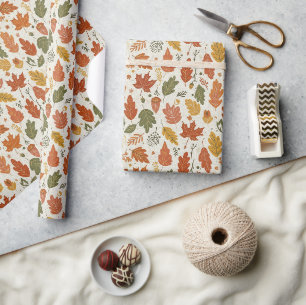 Papier Cadeau Feuilles d'automne aquarelle boho fantaisiste