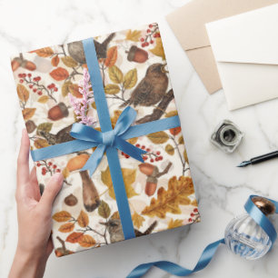 Papier Cadeau Feuilles d'automne, baies, champignons et fleurs