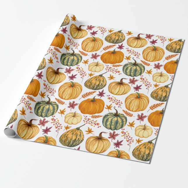 Papier Cadeau Feuilles d'automne, Baies et Citrouilles  (Déroulé)