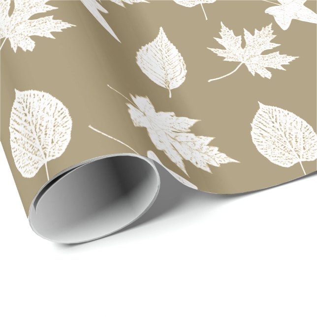 Papier Cadeau Feuilles d'automne - blanc et taureau (Coin rond)