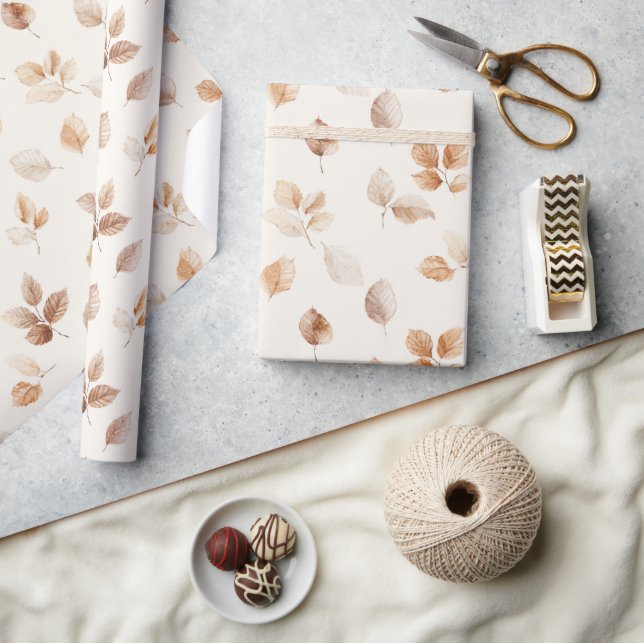 Papier Cadeau Feuilles d'automne Crème Or (Artisanat)