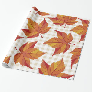 Papier Cadeau Feuilles d'automne de récolte rustique et plaid