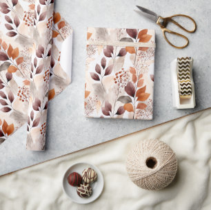 Papier Cadeau Feuilles d'automne de Terracotta et de Bourgogne