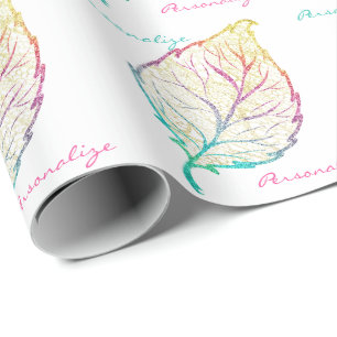 Papier Cadeau Feuilles d'automne élégant rose pastel turquoise o