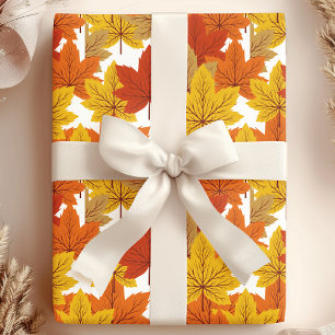 Papier Cadeau Feuilles d'automne élégantes Orange & Or