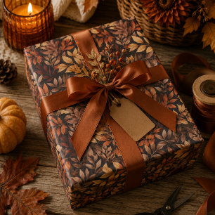 Papier cadeau Feuilles d'automne en Brun Doré et C