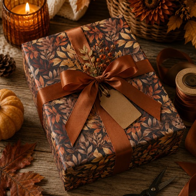 Papier cadeau Feuilles d'automne en Brun Doré et C (Créateur téléchargé)