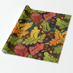 Papier Cadeau Feuilles d'automne et baies Brown Gold Green