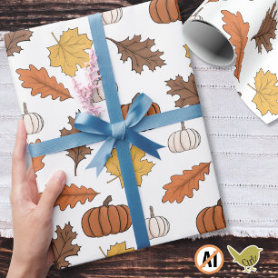Papier Cadeau Feuilles d'automne et citrouilles Récolte d'automn