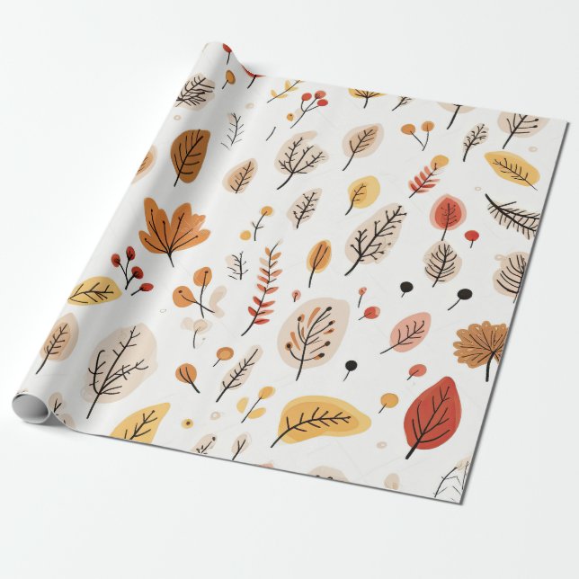 Papier Cadeau Feuilles d'automne et éléments de la nature Motif (Déroulé)
