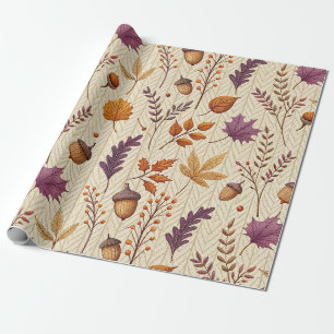 Papier cadeau Feuilles d'automne et glands rustiqu