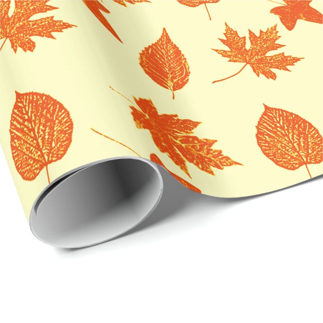 Papier Cadeau Feuilles d'automne - jaune pâle et orange (Coin rond)