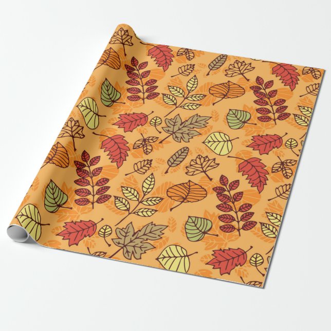Papier Cadeau Feuilles d'automne motif (Déroulé)