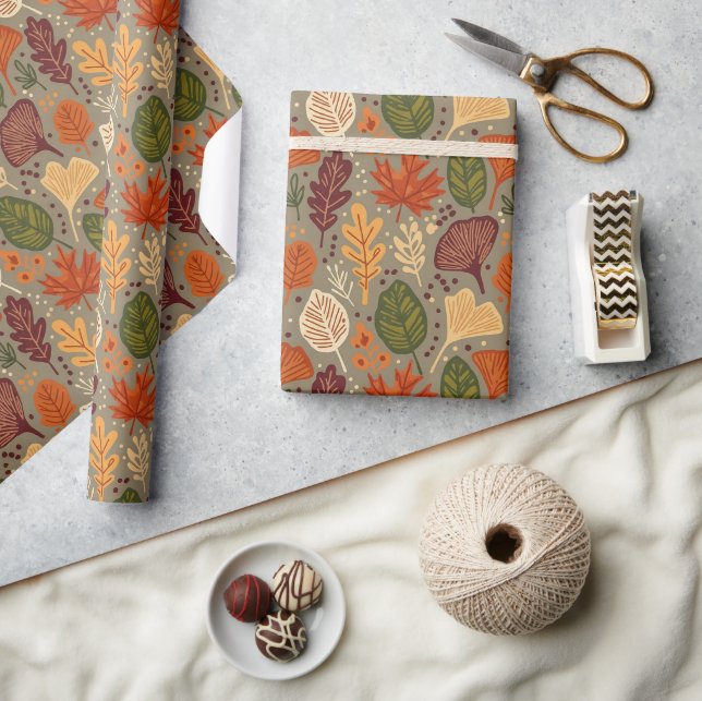 Papier Cadeau Feuilles d'automne multicolores boho fantaisistes (Artisanat)
