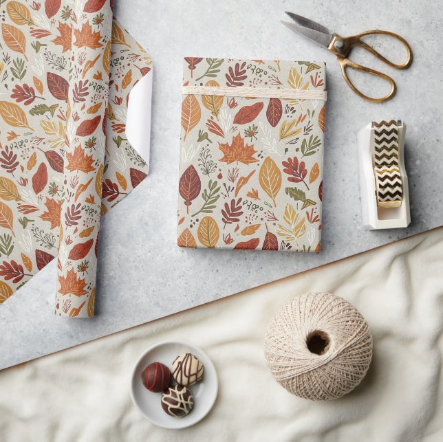 Papier Cadeau Feuilles d'automne multicolores boho fantaisistes (Artisanat)