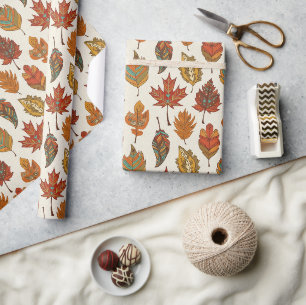 Papier Cadeau Feuilles d'automne multicolores boho fantaisistes