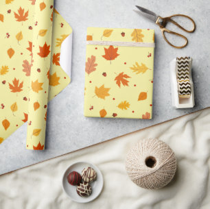 Papier Cadeau Feuilles d'automne, noix de chêne et Motif de Rowa