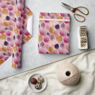 Papier Cadeau Feuilles d'automne Pastel doux en rose, violet et