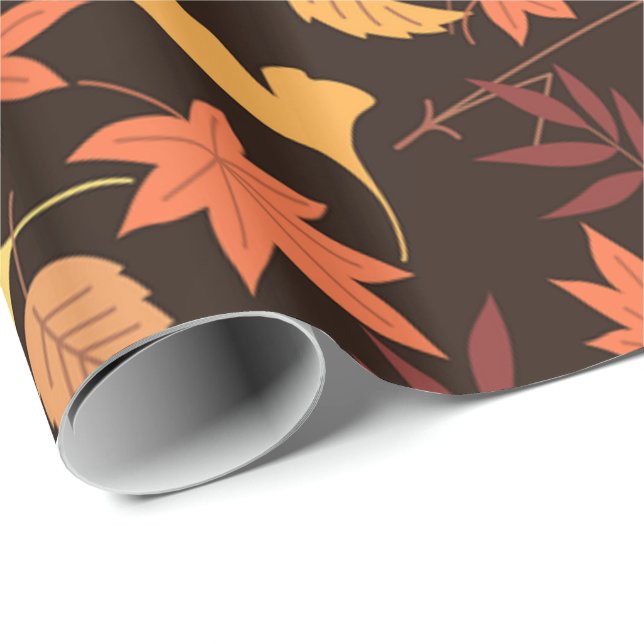 Papier Cadeau Feuilles d'automne qui tombent (Coin rond)