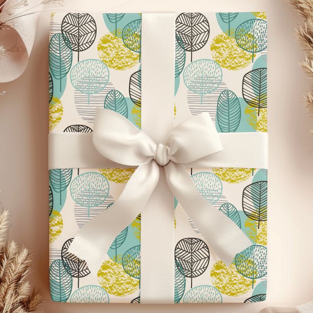 Papier Cadeau Feuilles d'automne sarcelle et or (Créateur téléchargé)