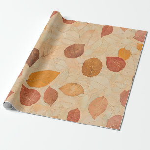 Papier Cadeau Feuilles d'automne séchées vintage Or Orange Rouge