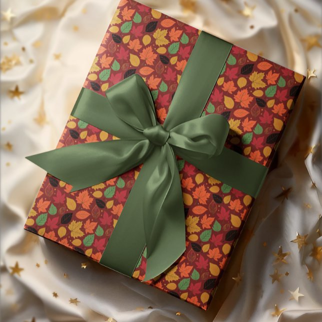 Papier Cadeau Feuilles d'automne vibrantes Motif multicolores (Vibrant Autumn Leaves Multi-Colored Pattern Wrapping Paper)