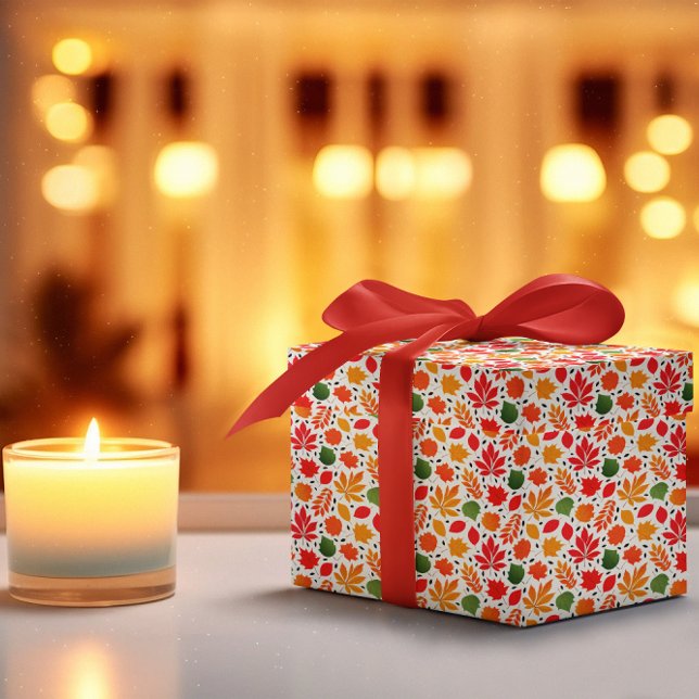 Papier Cadeau Feuilles d'automne vibrantes Motif multicolores (Vibrant Fall | Autumn Leaves Multi-Colored Pattern Wrapping Paper)
