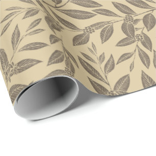 Papier Cadeau Feuilles de Caféier Motif Brun