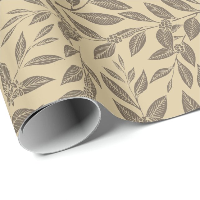 Papier Cadeau Feuilles de Caféier Motif Brun (Coin rond)