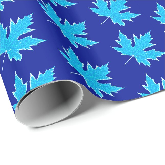 Papier Cadeau Feuilles de chêne - bleu et blanc (Coin rond)