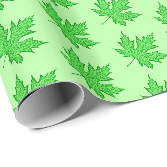 Papier Cadeau Feuilles de chêne - nuances de vert (Coin rond)