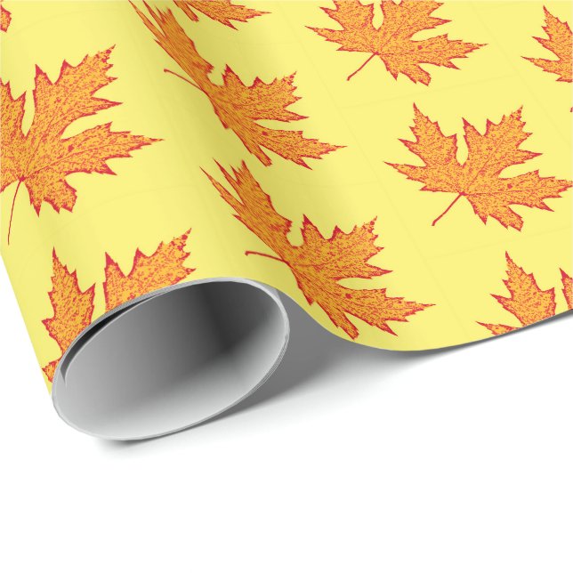 Papier Cadeau Feuilles de chêne - or orange et moutarde (Coin rond)