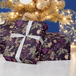 Papier Cadeau Feuilles de couleur or et floral séché