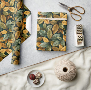 Papier Cadeau Feuilles de cuivre jaune orange d'automne