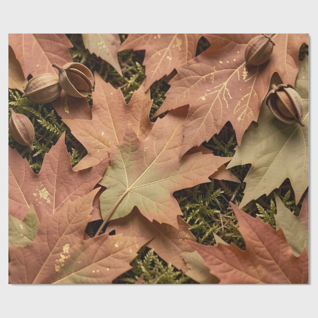 Papier Cadeau Feuilles de érable d'automne dorées Mousse Feuilla (Plat)