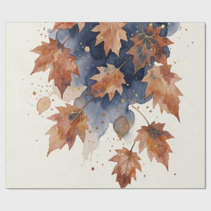 Papier Cadeau Feuilles de érable d'automne en aquarelle bleu mar