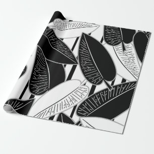 Papier Cadeau Feuilles de ficus noir moderne abstrait rayé p