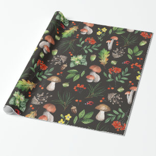 Papier Cadeau Feuilles de forêt automnale à l'aquarelle Champign