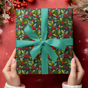Papier Cadeau Feuilles de gui et de houx