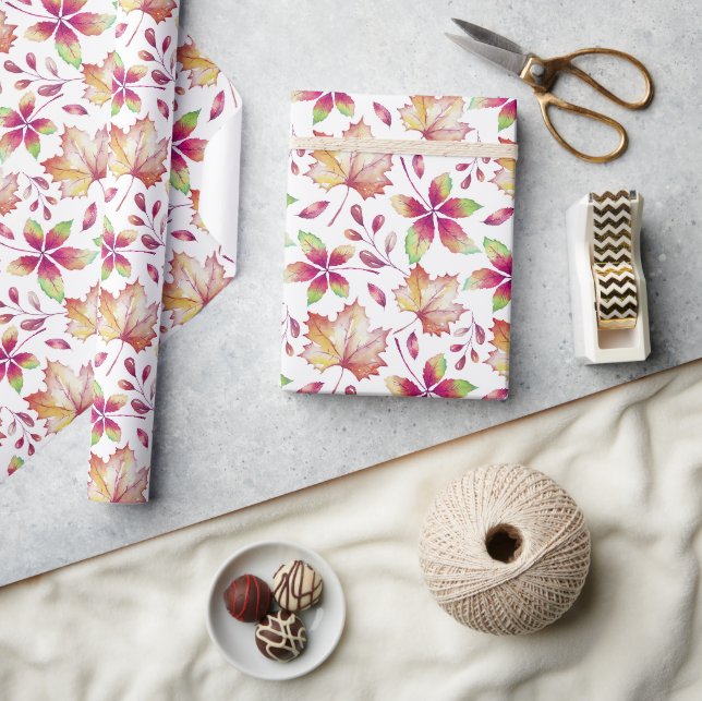 Papier Cadeau Feuilles de la forêt aquarelle (Artisanat)