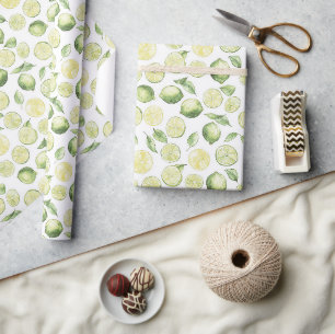 Papier Cadeau Feuilles de Limes Vertes Fruit