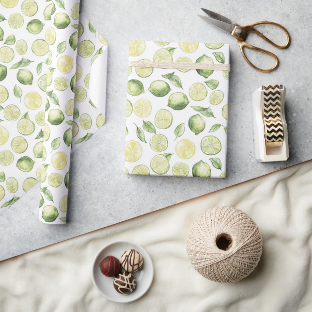 Papier Cadeau Feuilles de Limes Vertes Fruit (Artisanat)