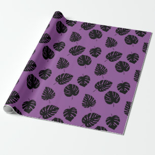 Papier Cadeau Feuilles de palmier tropical noir motif violet d'é