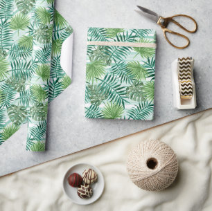 Papier Cadeau Feuilles de palmier vert tropical chic rétro