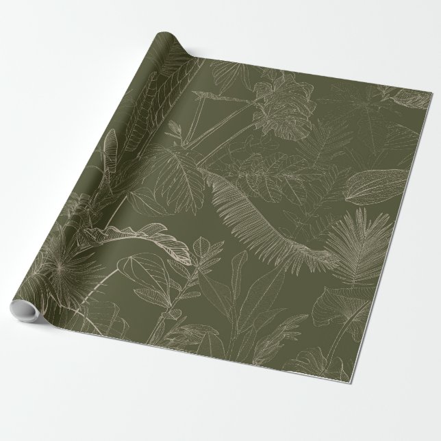 Papier Cadeau Feuilles de palmiers tropicaux dessinés à la main  (Déroulé)
