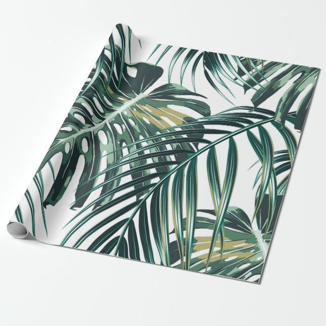 Papier Cadeau Feuilles de palmiers tropicaux, feuilles de jungle (Déroulé)