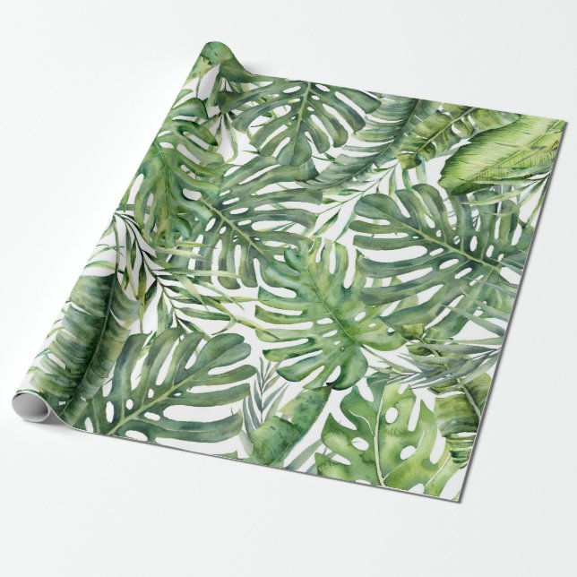 Papier Cadeau Feuilles de palmiers tropicaux verts Brise estival (Déroulé)