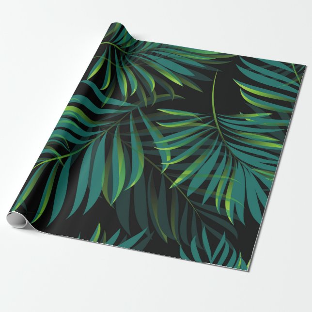Papier Cadeau Feuilles de palmiers tropicaux verts. Graphique mo (Déroulé)