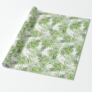 Papier Cadeau Feuilles de palmiers verts. Motif aquarelle