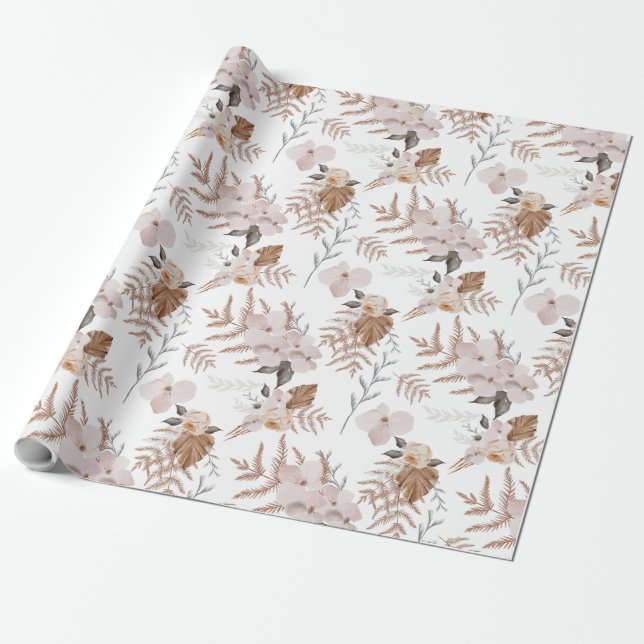 Papier Cadeau Feuilles de papier d'emballage floral aquarelle (Déroulé)